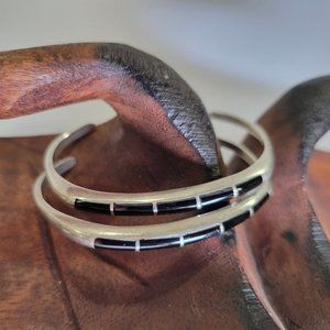 Native American Onyx Sterling Silver Bracelet Set